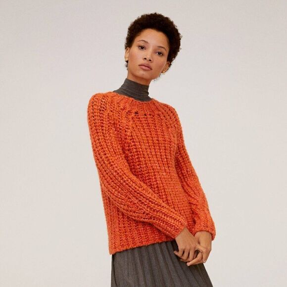 Mango Chunky Knit Sweater New Orange New - Picture 2 of 8